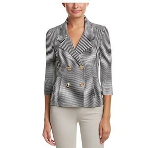 Cabi Striped Blazer Gold‎ Button Double Breasted 3/4 Sleeve Jacket Size XS